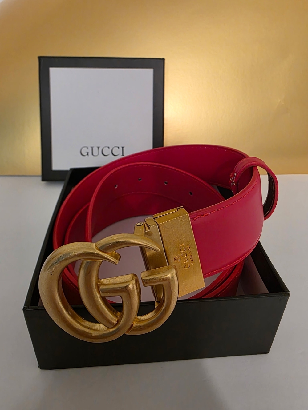Authentic Gucci Red Leather Double G Belt BRAND NEW